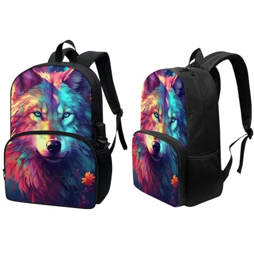 PinUp Angel Cool Wolf Print Kids Backpack for Boys Girls, Perfect for Early Elementary Backpack with Lunch Bag Pencil Bag, for Kids Features Padded Back Adjustable Strap School Travel Backpacks2