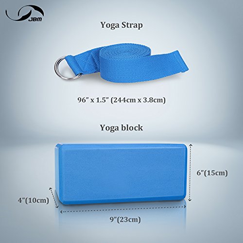 Jbm Yoga Blocks 2 Pack With Strap, Cork Yoga Block 2 Pack Eva Foam Yoga Block Set Of 2 Yoga Block With Strap, Yoga Bricks With Strap, Yoga Block Yoga Brick Yoga Cube To Support And Deepen Poses (Blue) #TOP4