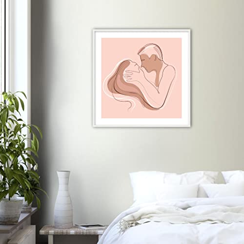 Baiser intime de pêche : décoration murale romantique, cadre blanc 70x70 cm