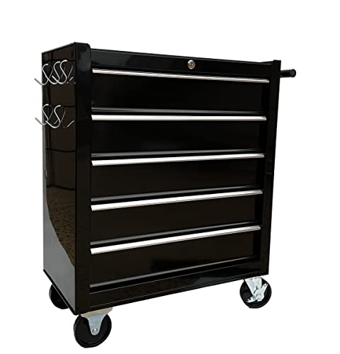 Workington Rolling Metal Tool Chest With 5 Drawers, 24" 5-Drawer Tool Chest Cabinet With Ball Bearing Drawer Slides, Steel Tool Storage Box Organizer 4101 Black #TOP3