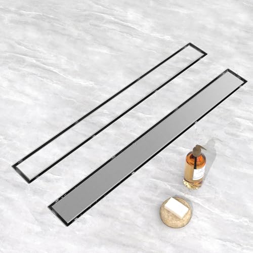 YEFU Shower Drain Nickel for Bathroom: 42 Inch Stainless Steel Linear Shower Drain – 2-in-1 Shower Floor Drain with Tile Insert Grate – Rectangle Linear Drain with Adjustable Feet & Hair Catcher by YEFU - Used condition - US$70.69