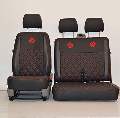 Seat Covers Black With Red Diamonds To Fit VW Volkswagen Transporter T5 T6 (T5)