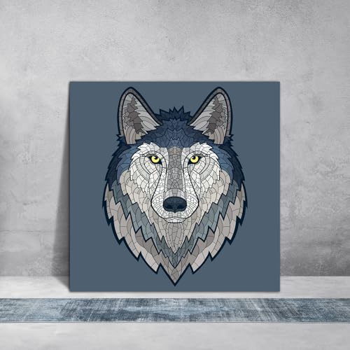 Image of ArtzFolio Wolf Head Mascot | Premium Canvas Painting for Bedroom & Living Room | Wooden Stretching | 12 x 12 inch (30 x 30 cms)