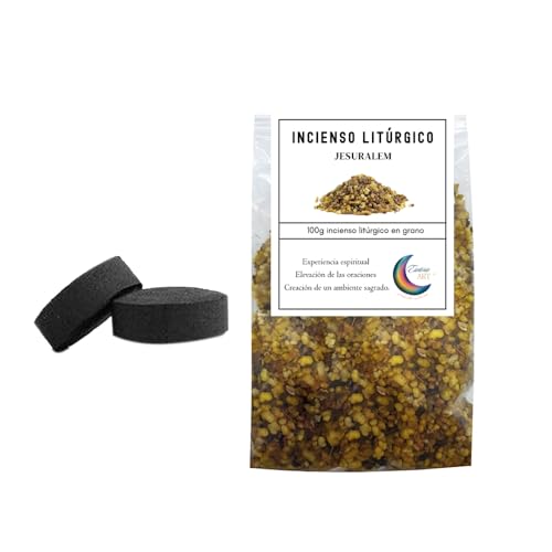 Incienso Litúrgico Jerusalén en Grano, 100g, con 2 Pastillas de Encendido, Aroma Sagrado (Jerusalem)