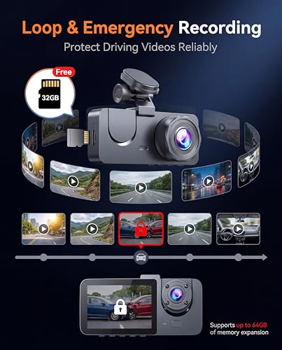 Dash Cam Front and Rear Inside 3 Channel