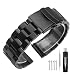 Watch Band Brushed Stainless Steel Strap 20mm Classic Wristband with Double Buckle Safety Lock Replacement Bracelet - Black