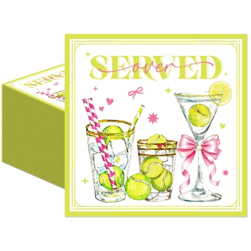 50Pcs Tennis Served Party Napkins Tennis Party Decorationss Softball Ball Sports Games Theme Party Supplies Disposable Drink Luncheon DinnerTable Decor Supplies Napkins 6.5" x 6.5"