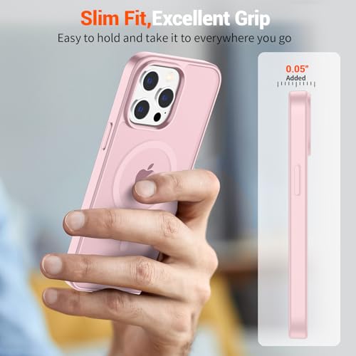 Image of SUPFINE Magnetic for iPhone 13 Pro Max Case with Screen Protector (Compatible with MagSafe) (Military Grade Drop Protection) Translucent Matte Shockproof Phone Cover,Light Pink