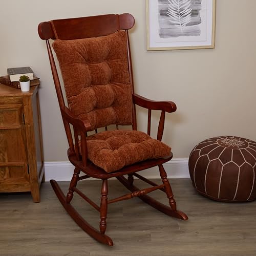 Klear Vu The Gripper Non-Slip Rocking Chair Cushion Set with Thick Padding, Includes Seat Pad & Back Pillow with Ties for Indoor Living Room Rocker, 17x17 Inches, Plush Spice
