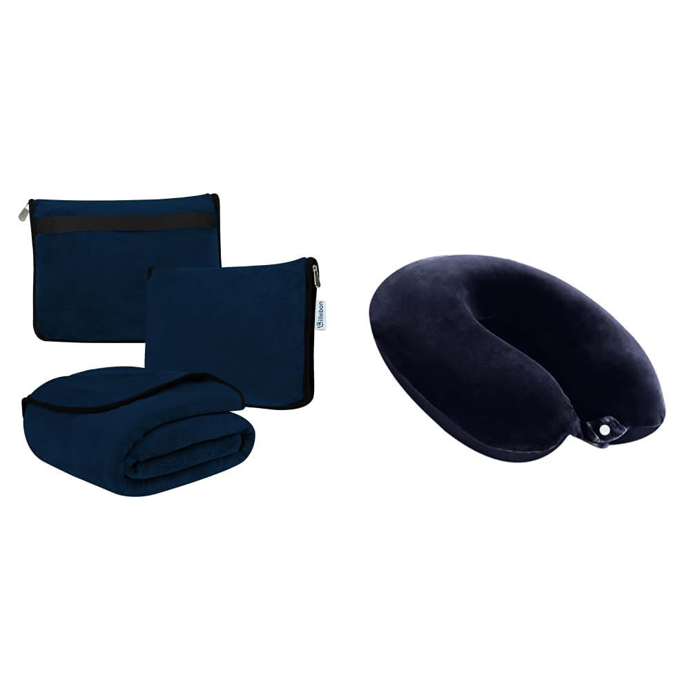 Travel Blanket Airplane Compact Soft Lightweight & Cozy Blanket with Soft Bag Pillowcase + Cool Gel Infused Memory Foam Travel Neck Pillow with Magnetic Fabric Luxury Neck Support-image-14