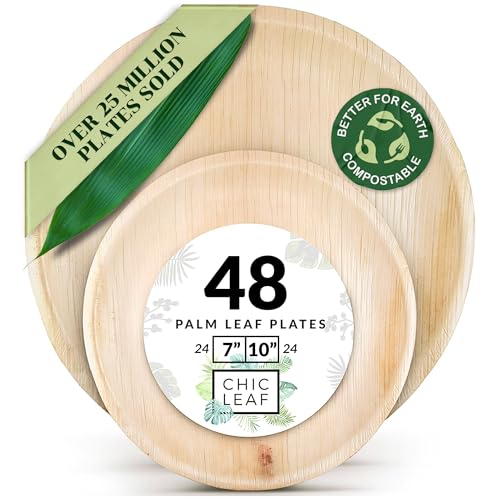 Chic Compostable Palm Leaf Plates - 10 & 7 Round Party Pack (48 pk)