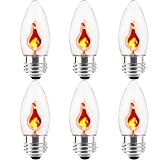 Seigun Halloween Flicker Flame Light Bulb, C32 Clear Flame Tip Candelabra Replacement Bulbs, Ideal as Christmas Halloween Candelabra Flame Light Bulbs, 120 Volts, E26 Flame Candelabra Base Bulbs (6)