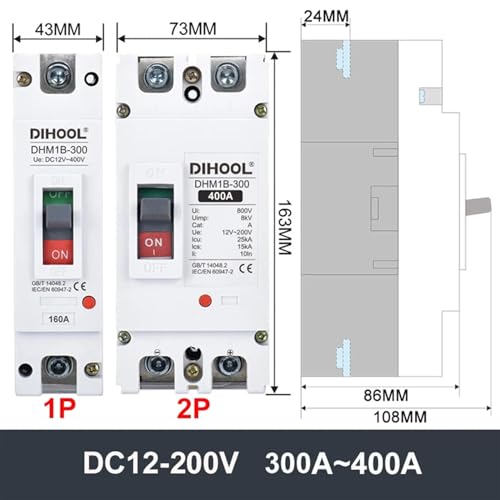 Disjoncteur boîtier moulé 400A multi-tension DC 12V à 72V haute capacité