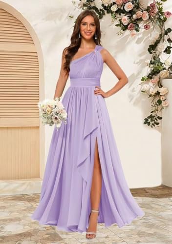 One Shoulder Bridesmaid Dresses for Wedding Long Party Prom Dress with Slit Ruffles Chiffon Formal Gowns2