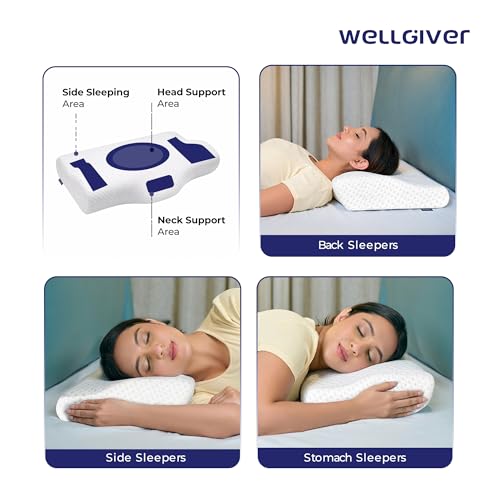 Image of WELLGIVER Cervical Memory Foam Pillow for Neck Pain | 2 Year Warranty | 19 x 11 x 4 Inch Standard | Orthopedic Pillow Spondylitis Neck & Shoulder Pain | Washable Jacquard White Cover | Pack of 1