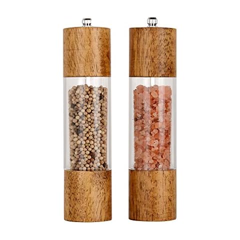 Premium Acrylic Salt and Pepper Grinder Set, Manual Salt and Pepper Mills- Wooden Shakers with Adjustable Ceramic Core-Salt Grinder and Pepper Mill -8 Inches-Pack of 2 Cover