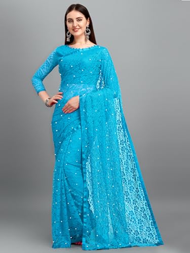 Image of LOROFY Women's Brasso Net Saree With Blouse