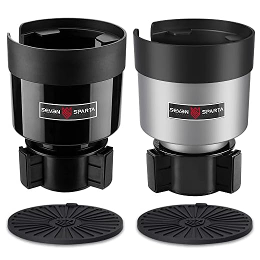 SEVEN SPARTA 2 Pack Car Cup Holder Expander Organizer Adjustable Base, Compatible with Yeti 20/26/30 oz, Hydro Flasks 32/40oz, Nalgenes 30/32/38/48 oz, Other Bottles in 3.4"-3.8" (Black and Silver)