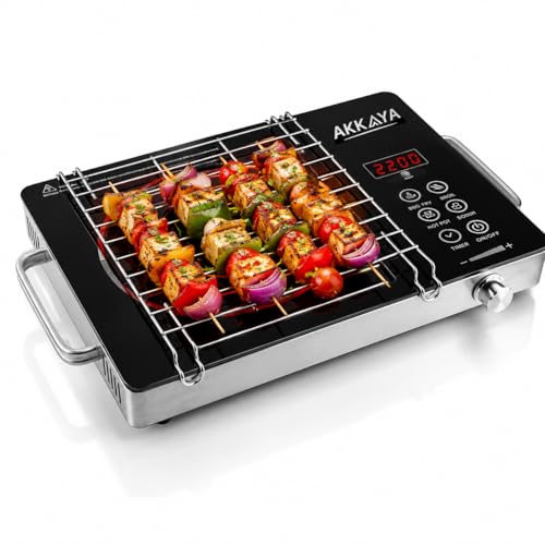 Image of AKKAYA Infrared Cooktop 2200W Electric Stove Without Gas - Infrared Electric Cooktop for All Cookware, Feather Touch Digital Controls with Digital Display, BBQ Grill Rack, Auto Shut-Off