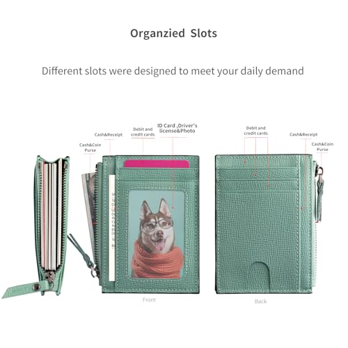 Image of Slim Wallet for Women Small Leather RFID Blocking Credit Card Holder Minimalist Front Pocket Wallet with Coin Purses & Pouches,Green