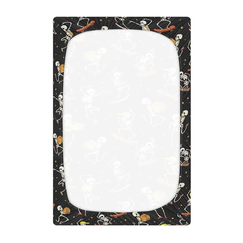 Image of Halloween Dancing Skeletons Crib Sheets Soft Breathable Fitted Baby Crib Sheets Mattress Cover for Girl Boys, 52 inch x 28 inch x 9 inch