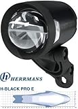 NUR für E-BIKE geeignet HERRMANS Scheinwerfer H-Black Pro E mit StVZO-Zulassung - für E-Bike - 100 Alu  Schwarz  100 LUX