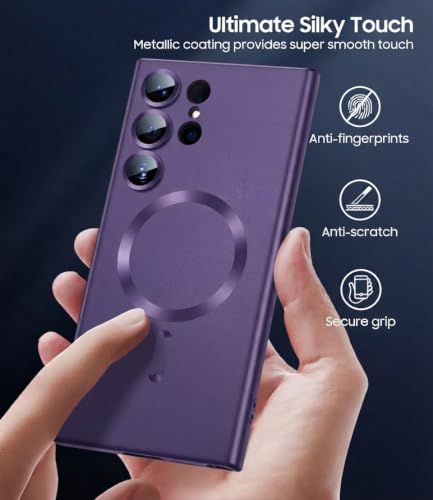 Image of DIZORO Samsung S25 Ultra Case, Compatible with Mag Safe, Matte Luxury Metallic Luster Flexible TPU Wireless Charging Shockproof Case with Camera Protector (Deep Purple)