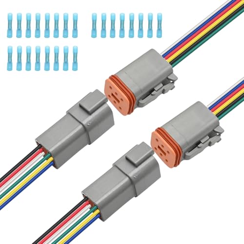 Newnessai 2 Pack Sealed Waterproof DT Connectors, 6-Pin Male and Female Automotive Wire Connectors with Heat Shrink Tubes, Replacement for The Electrical Systems of Motorized Vehicles