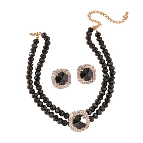 Layered Crystal Choker & Earring Set for Women