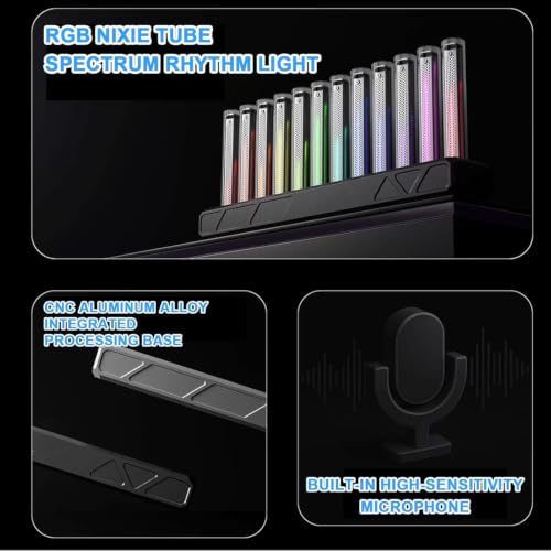 AFBEHL Zayuzo Led Music Rhythm Sync Light, Audio Spectrum Analyzer Display with 12 Nixie Tube, 16 Million Colors, 10 Lighting Effects Modes, USB Audio Input for Desktop, Studio, Gaming Room Silver - Image 3