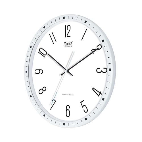 Image of Ajanta Home Decor Clock 14.5 Inch (365mm) White | Luxury Silent Sweep Wall Clock | Stylish Modern Design | Model 6087