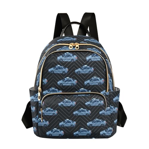 Mochila negra de 12.5 pulgadas con diseño de coche de policía para mujer casual trabajo S