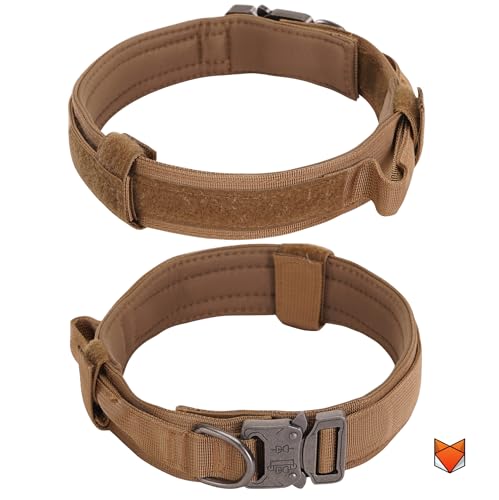 Image of Wooflix Metal Dog Collar for Training and Walks | Nylon Collar with Tactical Metal Buckle and D-Ring for Medium and Large Dogs | Dog Collar for Heavy Breed Dogs (Beige, Medium)