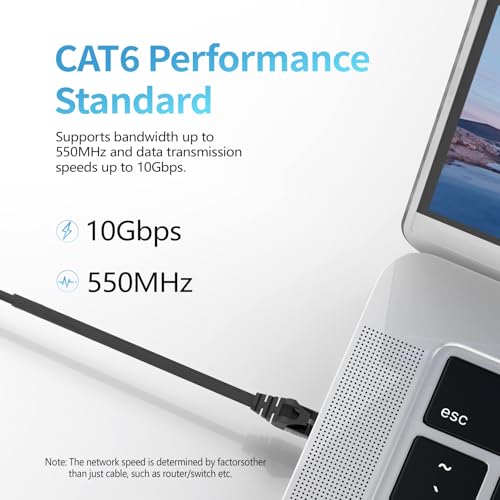 Cat 6 Ethernet Cable 20ft, Indoor&Outdoor, High Speed 10Gbps 24AWG Pure Copper Internet Network Cable, Pure Copper Ethernet Patch Cable, PoE Cat6 Computer Cable with Snagless RJ45 Connectors, Black
