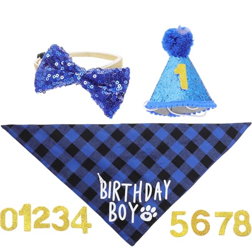 Set de disfraz para perro con bandana y gorro azul