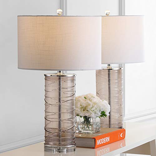 JONATHAN Y 27.5" Smoky Gray Modern Fused Glass Table Lamp Set of 2 for Bedroom Living Room, Coastal Nightstand Bedside Lamp with White Linen Shade, LED Bulbs Included (JYL4016C-SET2) by JONATHAN Y - Image 7