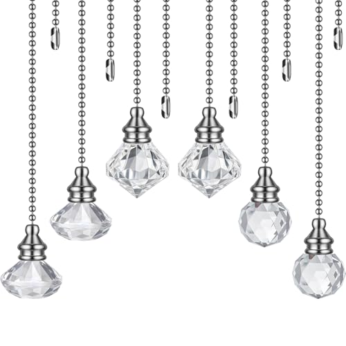 Image of Norme 6 Pcs Ceiling Fan Pull Chain Light Pull Chain Decor,White | Acrylic Ceiling Fan Ornaments with 11.8'' Extension Chains Silver, Decorative Replacement for Light