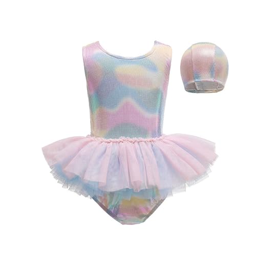 Maillot de bain pour fille avec motif écailles et bonnet de plage de 2 à 8 ans