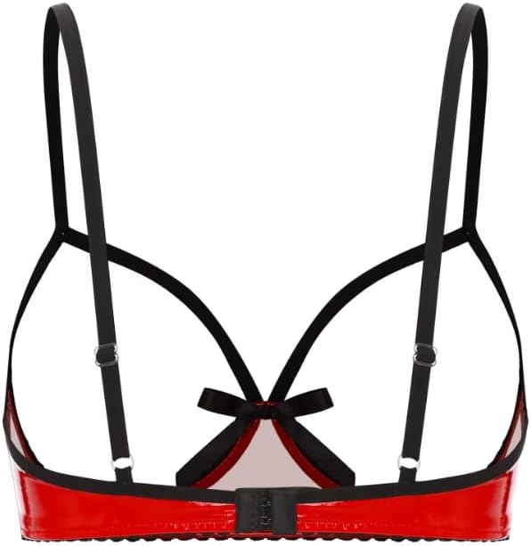 Womens Bralette Patent Leather Cupless Bra Hollow See Through Wireless Unlined Wet Look Bra Tops Lingerie