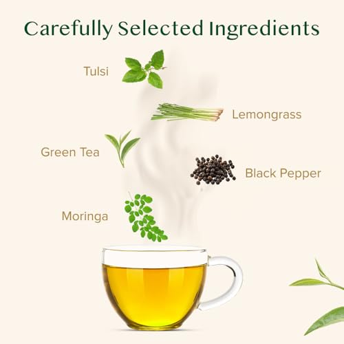 Image of VAHDAM Tulsi Moringa Tea Bags (100 Count) Low Caffeine, Non GMO & Gluten Free | High Grown Green Tea | Infused Moringa, Lemongrass, & Lemon Basil | Resealable Ziplock Pouch