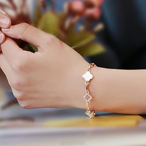QKEPCY Four-Leaf Clover Bracelet Lucky Symbol Four Leaf Clover Five Flower Bracelet with Diamonds Simple Fashion Personality Adjustable Four Leaf Clover Bracelet for Girls and Ladies