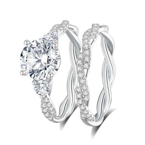 Moissanite Wedding Ring Sets D Color VVS1 2.8CTTW Round Cut Moissanite Engagement Ring 18K White Gold Plated 925 Sterling Silver Ring Sets(10) by Pcmaciyn - Image 2