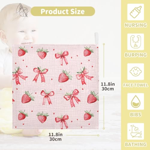 Image of Washcloths Set Bathroom Kitchen Wash Cloths Face Towels Wipes Strawberry Bows Cute Decorative 12x12 Inch 5 Pack