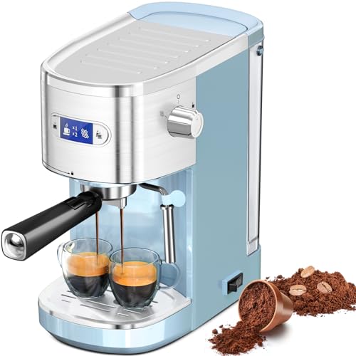 Image of Electactic 20 Bar Espresso Machine, Professional Stainless Steel Coffee Maker with LCD Display, 45oz Removable Water Tank, Home & Office Espresso Maker for Cappuccino Latte Macchiato, Blue