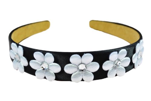 Funny Girl Designs Ava Girls Flower Headband (Black Band/White Flower)