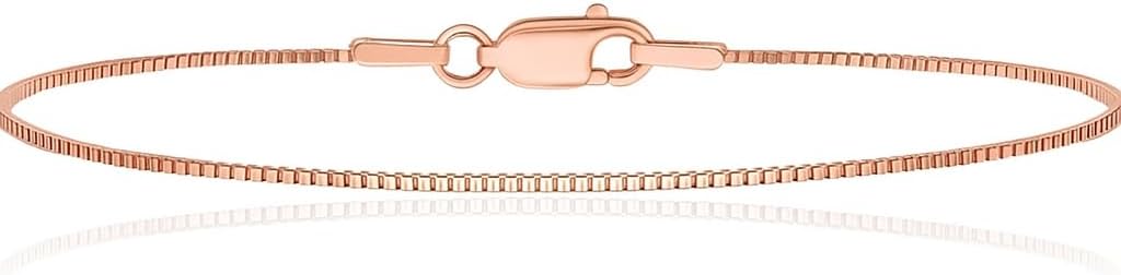 IceCarats 14K Solid Rose Gold 1.3mm Dainty Box Chain Bracelet Polished