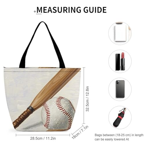 Hand Drawn Baseball Bats And Ball Tote Bag Shoulder Shopping Bag Reusable Grocery Bag for Travel Work Friendship Gift2