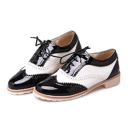 Chaussures Oxford à plateforme pour femme en cuir épais et bout rond