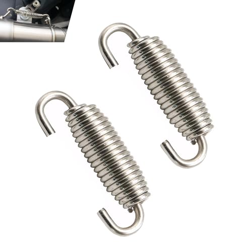 Fiknonk 2 PCS Motorcycle Exhaust Springs, 40-60mm Stainless Steel Muffler Spring Hook with Swivel Design for Vibration Reduction, Universal for Most Motorcycles, Scooters, ATVs (Silver)