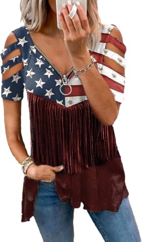 American Flag Pattern Floral Tassel Shirt American Flag Fringe for Clothes